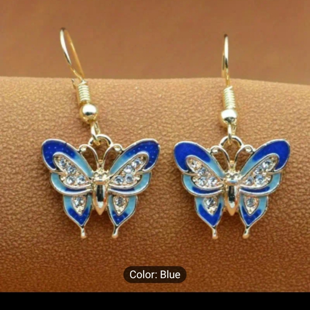 ‼️Glamorous Blue Enamel Butterfly Earrings with Sparkling Zircon‼️